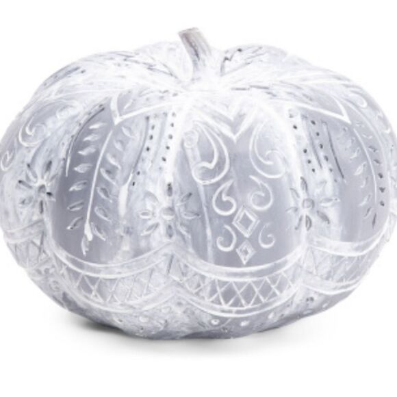 New CARVED WHITE WASH DECORATIVE FALL PUMPKIN - Picture 1 of 7